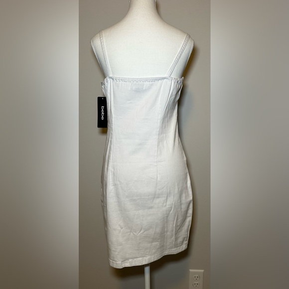 NWT bebe White Rhinestone Logo Bodycon Mini Dress Y2K Glam Stretch club sexy M - Picture 4 of 11